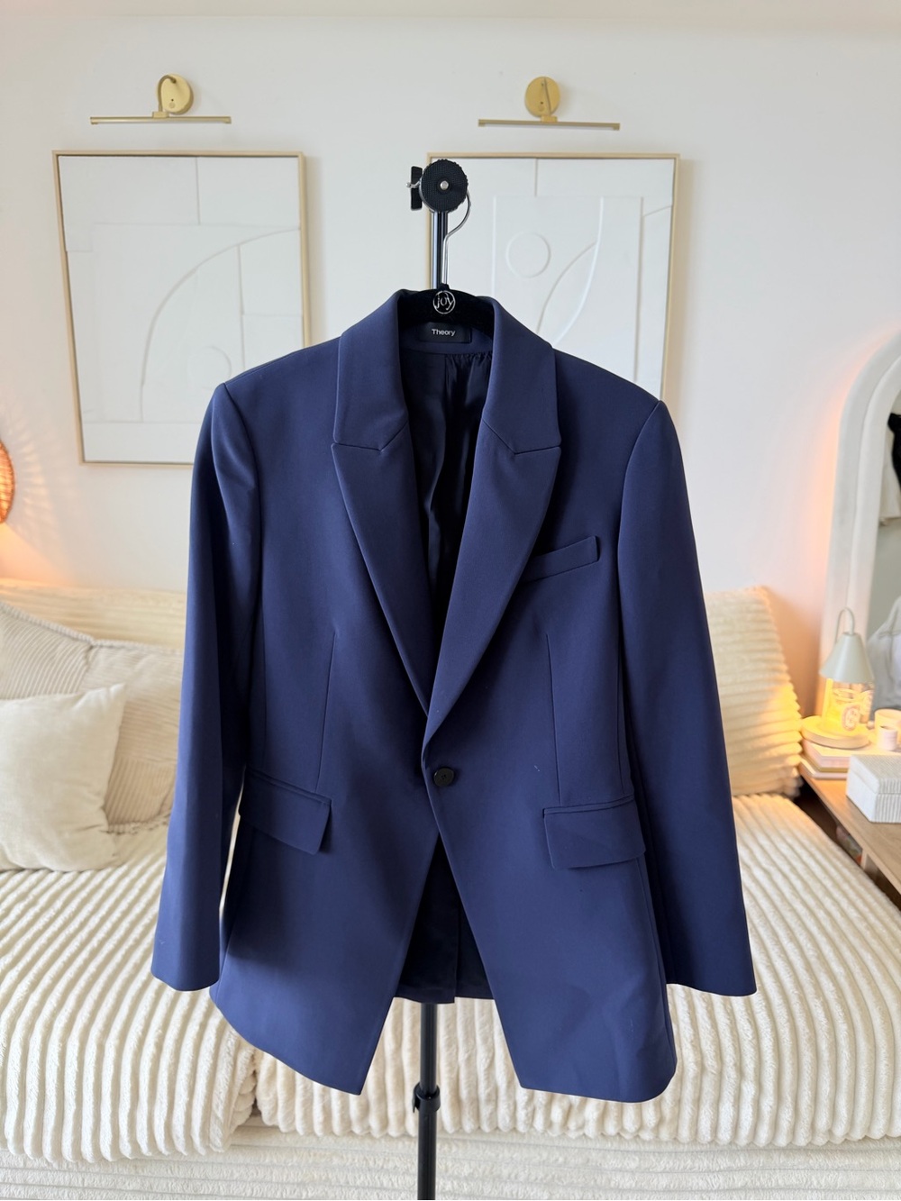 Theory Navy Blue Tailored Single Button Blazer Size 2